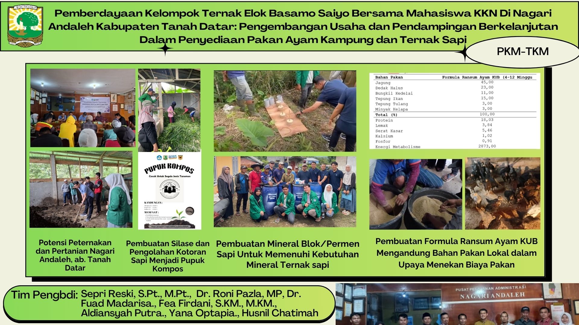 Pemberdayaan Kelompok Ternak Elok Basamo Saiyo Bersama Mahasiswa KKN Di Nagari Andaleh Kabupaten Tanah Datar: Pengembangan Usaha dan Pendampingan Berkelanjutan Dalam Penyediaan Pakan Ayam Kampung dan Ternak Sapi